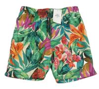 Nové - zeleno-růžové květované plážové kraťasy Primark