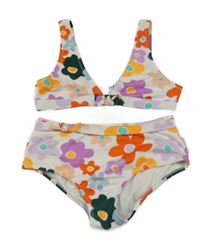 Bílo-barevné květované dvoudílné plavky hema