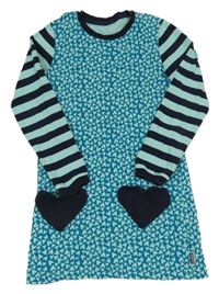 Modré vzorované teplákové šaty s pruhovanymi rukávy jakoo