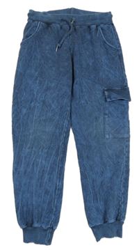 Modré melírované tepláky s kapsou 