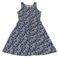 Tmavomodro-ružové kvetované šaty H&M