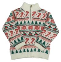 Bielo-zeleno-červený vzorovaný vianočný sveter Primark