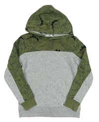 Šedo-khaki mikina s diny a kapucňou H&M