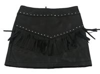 Čierna koženková sukňa s strapcemi zn. River Island