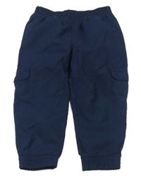 Tmavomodré šusťákové cargo cuff kalhoty 