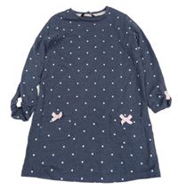 Tmavomodré puntíkaté teplákové šaty s mašlemi George