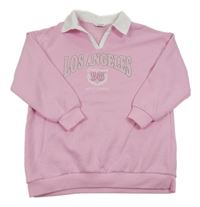 Ružová šatová mikina s nápisom a košeľovým golierom Primark