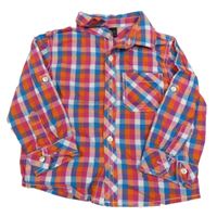 Modro-bílo-růžovo-oranžová kostkovaná košile Next