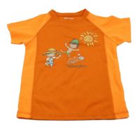 Neónově oranžové športové tričko s dětmi