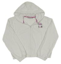 Biela prepínaci crop mikina so sluncem a kapucňou a punto.