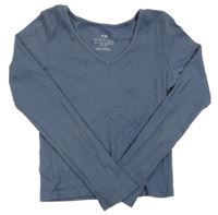 Šedomodré rebrované crop tričko H&M