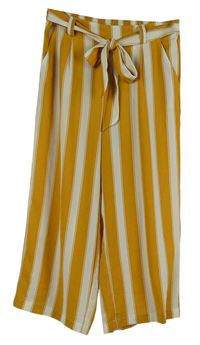 Dámské okrovo-bílé pruhované culottes kalhoty s páskem Only 