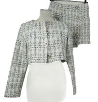 2set - Dámský černo-bílý kostkovaný pletený crop kabátek + sukně Shein