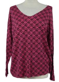 Nové - Dámský tmavorůžovo-černý vzorovaný lehký svetr 