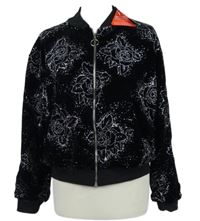 Nové - Dámská černo-stříbrná sametová propínací podšitá mikina s květy Motel