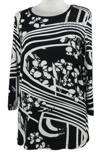 Dámské černo-bílé vzorované triko s kamínky