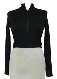 Dámske čierne rebrované crop tričko Shein