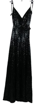 Dámske čierne flitrové plesové dlhé šaty s volnými zády Sheinside