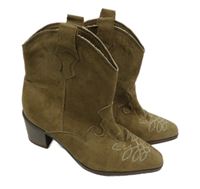 Nové - Dámské béžové semišové kotníkové westernové boty na podpatku vel. 39