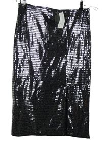 Nové - Dámska čierno-strieborná vzorovaná midi sukňa Peacocks