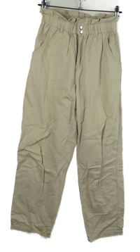 Dámské béžové lněné volné kalhoty H&M