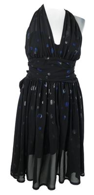 Dámské černé puntíkované šifonové šaty se zavazováním za krkem KDK 