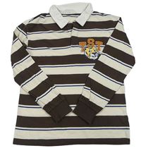 Hnědo-bílo-modré pruhované polo triko s tygrem H&M