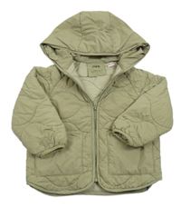 Khaki šušťáková prešívaná zateplená bunda s kapucňou Zara