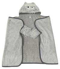 Svetlosivá chlpatá zavinovací deka s -kapucí príšerka Next vel.122-140