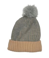 Šedo-růžová žebrovaná čepice s bambulí 