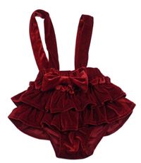 Červené zamatové kraťasy s volánikmi a trakami Shein