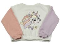 Bielo-fialovo-ružová crop mikina s jednorožcom Dopodopo