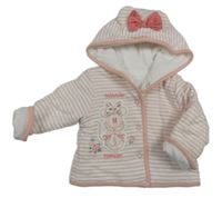 Růžovo-bílá pruhovaná zateplená propínací mikina s Minnie a kapucí Disney