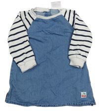 Modro-bílé riflovo/teplákové šaty s proužky Topomini