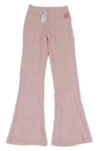 Nové - Světlerůžové žebrované flare legíny se smajlíkem Hema