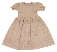 Světlerůžové plátěné šaty s madeirou 