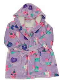 Fialový chlpatý župan s jednorožci, donuty a kapucňou Bluezoo