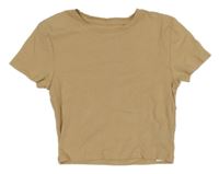 Béžové žebrované crop tričko FB sister