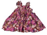 Fialovo-ružové balněné šaty s kvetinami zn.