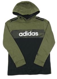 Khaki-černá mikina s nápisem a kapucí Adidas