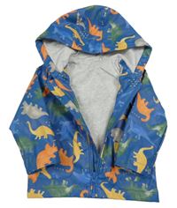 Modrá nepromokavá jarná bunda s dinosaurami a kapucňou Tu