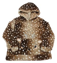 Hnedá bodkovaná chlpatá mikina so srnkou a kapucňou H&M