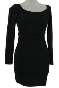 Dámska čierna trblietavá spoločenská šatová tunika s volnými zády