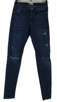 Dámské tmavomodré teplákové slim rifle s prošoupáním H&M