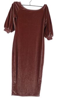 Dámske ružové zamatové šaty Boohoo