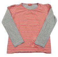 Ružovo-sivé pruhované tričko Manguun