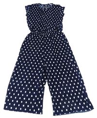 Tmavomodrý puntíkatý plisovaný culottes overal 
