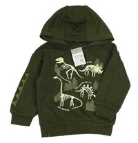 Khaki mikina s kostrami dinosaurů a kapucí Primark