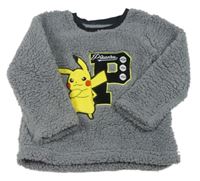 Sivá huňatá mikina s Pikachu