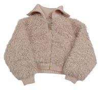 Světlerůžová huňatá podšitá crop bunda River Island